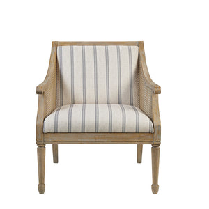 English Elm Accent Isla Upholstered Armchair with Cane-Accented Track Arms, Reclaimed Wood Legs, Farmhouse Chic Elegance B03548947