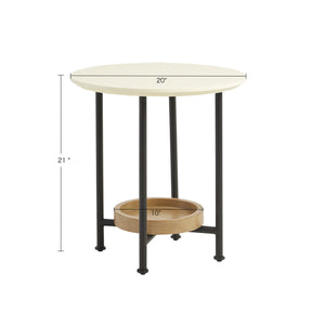 English Elm End Table Madison Park Beaumont Oval White Top with Black Metal Legs, Lower Natural Shelf, 20" Tall Modern Design B03548840