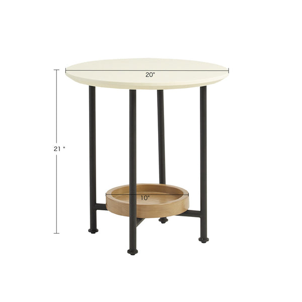 English Elm End Table Madison Park Beaumont Oval White Top with Black Metal Legs, Lower Natural Shelf, 20" Tall Modern Design B03548840