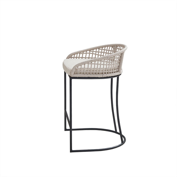 English Elm Woven Madison Park Hermosa 25" Counter Stool with Cushioned Seat, Woven Rope Back & Iron Base B03548726