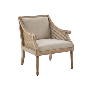 English Elm Accent Solid Wood & Cane Armchair with Reclaimed Natural Finish, Polyester Upholstery, 300lb Capacity B03548957