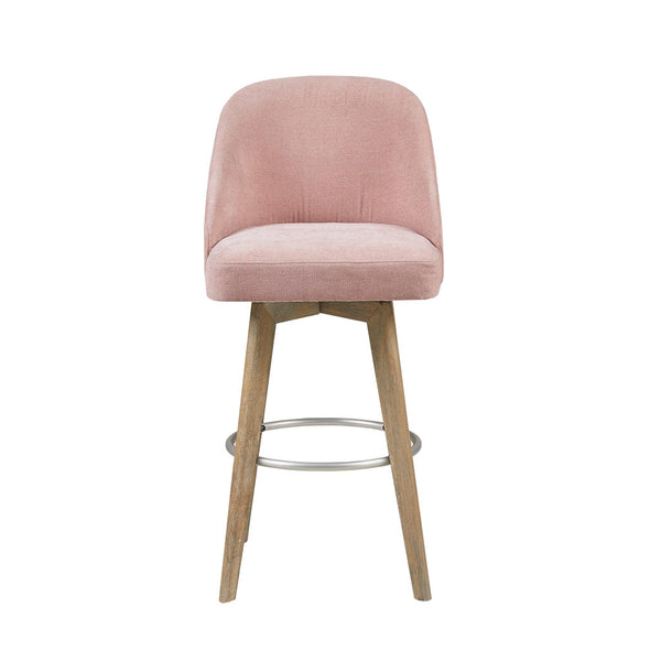 English Elm Counter Stool Pearce Swivel Barrel Seat with Reclaimed Gray Wood Legs and Matte Silver Footrest Pink 25.25 L x 25.25 W x 20 H B03548732