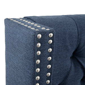 English Elm Upholstery Navy Queen Tufted Wingback Headboard with Nailhead Trim, Foam-Padded Elegant Support B03548797