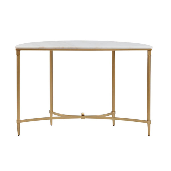 English Elm Bordeaux Round Marble Top End Table with Gold Metal Legs — Elegant Traditional Accent for Living Room White+Gold 19.5 L x 49 W x 6.89 H B03548929