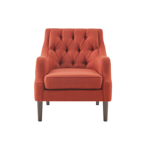 English Elm Button Tufted Accent Chair Madison Park Qwen Vintage Spice Upholstered Serpentine Arms, Espresso Legs | Stylish Comfort B03548571