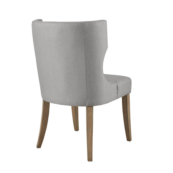 English Elm Upholstered Wingback Dining Chair with Piped Trim, Reclaimed Grey Solid Wood Legs, Foam Seat Comfort B03548773