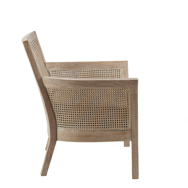 English Elm Cane Diedra Armchair with Reclaimed Natural Wood Finish, Rattan Back & High-Density Foam Seat B03548544