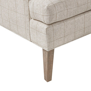 English Elm Decker Solid Wood Accent Chair with I&I Wheat Finish, Linen-Blend Upholstery, Foam Seat Cushion B03548946