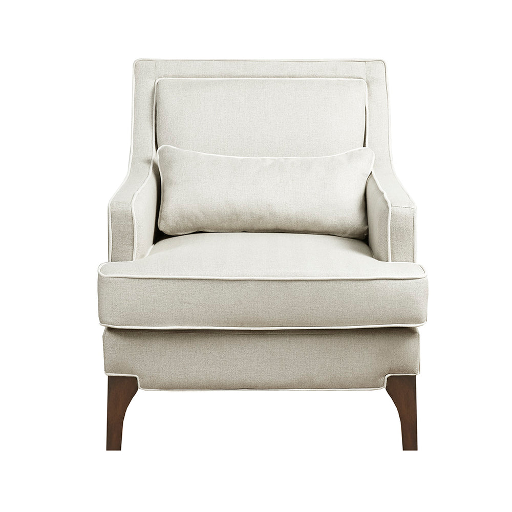 English Elm Arm chair Cream Upholstery with Ivory Welting, Solid Wood Frame, Birch Legs, Modern Comfort B03548897