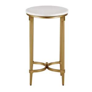 English Elm Bordeaux Round Marble Top End Table with Gold Metal Legs — Elegant Traditional Accent for Living Room White+Gold 16.89 L x 24.25 W x 6.5 H B03548928
