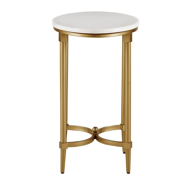 English Elm Bordeaux Round Marble Top End Table with Gold Metal Legs — Elegant Traditional Accent for Living Room White+Gold 16.89 L x 24.25 W x 6.5 H B03548928