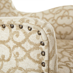 English Elm Arm Madison Park Angelica Dining Arm Chairs Set of 2 — Tan Upholstered, Bronze Nailhead Trim, Dark Coffee Legs B03548768