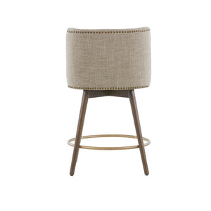 English Elm Swivel Madison Park Mateo Counter Stool with Beige Tweed Upholstery, Walnut Legs & Antique Bronze Nailhead B03548713