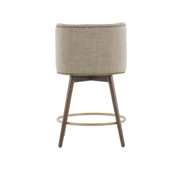 English Elm Swivel Madison Park Mateo Counter Stool with Beige Tweed Upholstery, Walnut Legs & Antique Bronze Nailhead B03548713