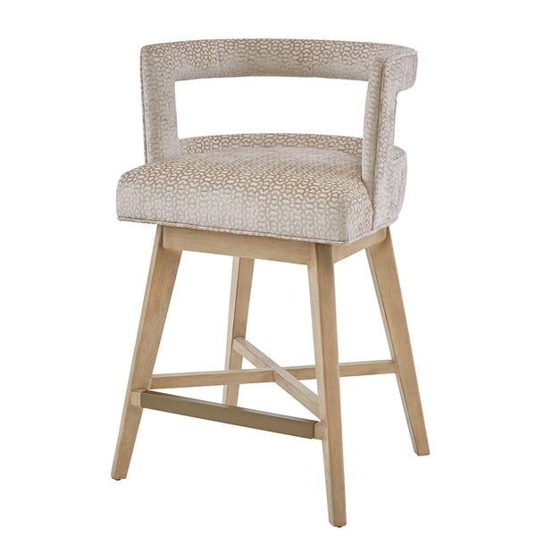 English Elm Swivel Madison Park Glenwood Counter Stool Cream Upholstery Wheat Wood Legs Bronze Kickplate, 180° Rotation Elegance B03548709