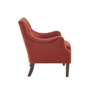 English Elm Button Tufted Accent Chair Madison Park Qwen Vintage Spice Upholstered Serpentine Arms, Espresso Legs | Stylish Comfort B03548571