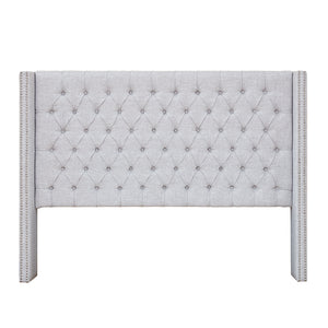 English Elm Upholstery Madison Park Nadine Upholstered Panel Headboard with Copper Nailhead Trim and Adjustable Legs Grey 35.43 L x 64.57 W x 6.5 H B03548787