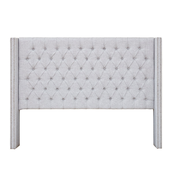 English Elm Upholstery Madison Park Nadine Upholstered Panel Headboard with Copper Nailhead Trim and Adjustable Legs Grey 35.43 L x 64.57 W x 6.5 H B03548787