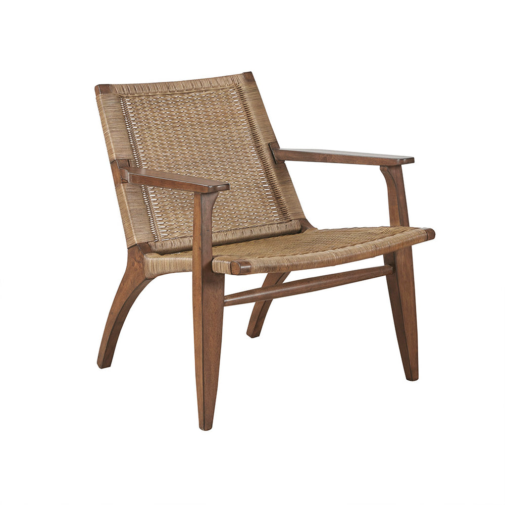 English Elm Clearwater Rattan Accent Chair with Solid Camel Oak Frame, Ergonomic Seat & Mid-Century Stylish Design B03549043