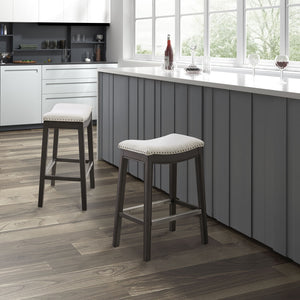 English Elm Counter Stool Madison Park Maison backless upholstered seat with antique gold metal base, modern elegance Cream 5.7 L x 26.57 W x 16.73 H B03548728