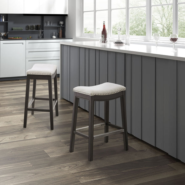 English Elm Counter Stool Madison Park Maison backless upholstered seat with antique gold metal base, modern elegance Cream 5.7 L x 26.57 W x 16.73 H B03548728