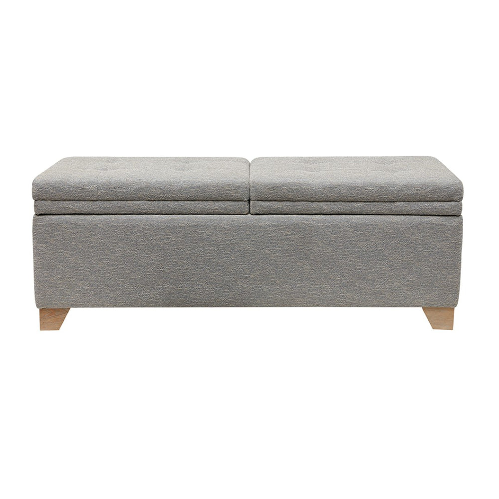 English Elm Soft Close Upholstered Storage Bench with Reclaimed Wood Legs for Bedroom Entryway B03548742