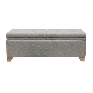English Elm Soft Close Upholstered Storage Bench with Reclaimed Wood Legs for Bedroom Entryway B03548742