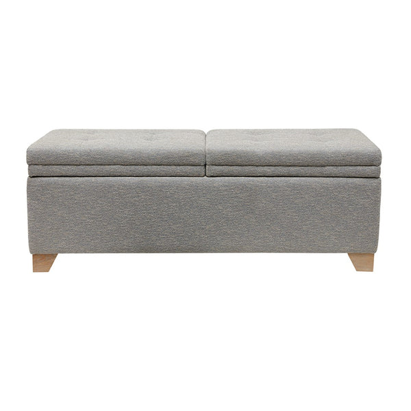 English Elm Soft Close Upholstered Storage Bench with Reclaimed Wood Legs for Bedroom Entryway B03548742