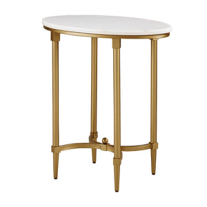 English Elm Bordeaux Round Marble Top End Table with Gold Metal Legs — Elegant Traditional Accent for Living Room White+Gold 16.89 L x 24.25 W x 6.5 H B03548928