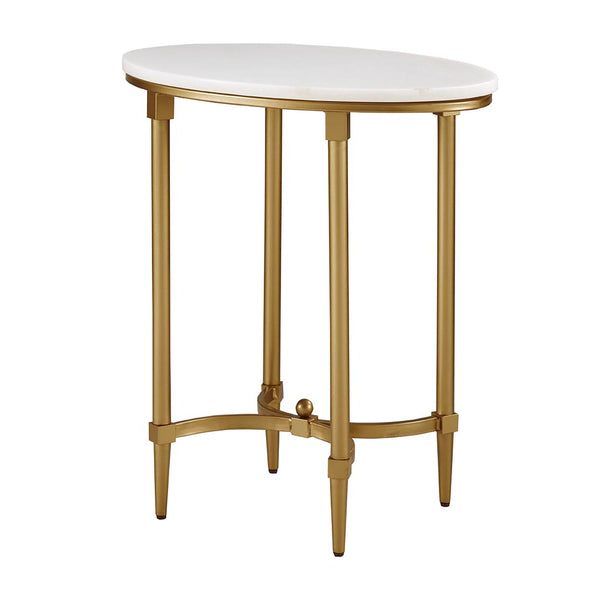 English Elm Bordeaux Round Marble Top End Table with Gold Metal Legs — Elegant Traditional Accent for Living Room White+Gold 16.89 L x 24.25 W x 6.5 H B03548928