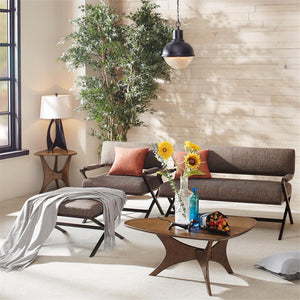 English Elm Triangle Blaze Pecan Wood Coffee Table – Mid-Century Triangular Accent Table, 40"W, Chic Base, 75lb Capacity B03548487