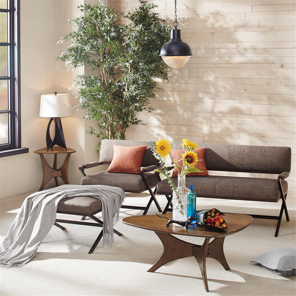 English Elm Triangle Blaze Pecan Wood Coffee Table – Mid-Century Triangular Accent Table, 40"W, Chic Base, 75lb Capacity B03548487