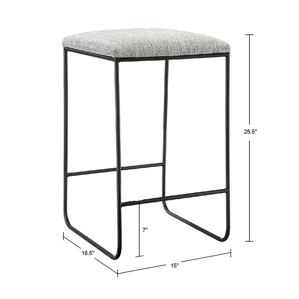 English Elm Hastings Counter Stool - Heathered Grey Faux Linen Seat, Matte Black Metal Base, Modern Slim Design B03548977