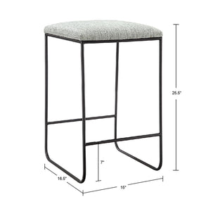 English Elm Hastings Counter Stool - Heathered Grey Faux Linen Seat, Matte Black Metal Base, Modern Slim Design B03548977