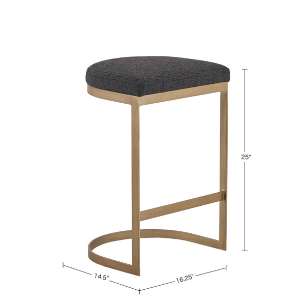 English Elm Counter Stool Madison Park Maison backless upholstered seat with antique gold metal base, modern elegance Charcoal+Antique Gold 15.35 L x 25.8 W x 17.32 H B03548721