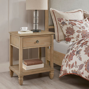 English Elm Victoria Rustic Nightstand with Drawer & Lower Shelf, Light Natural Wood Finish, Sturdy Rubberwood Legs B03548940