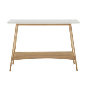 English Elm Console Madison Park Parker Mid-Century Console Table, Two-Tone Off-White Top, Solid Wood Shelf B03548838