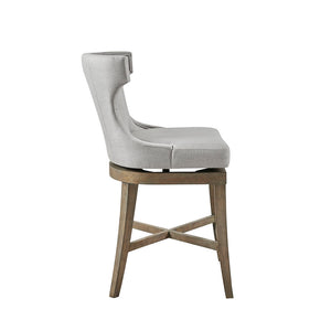 English Elm Counter Stool Carson Upholstered Swivel Wingback with Reclaimed Grey Legs and Bronze Kickplate Elegance LIGHT GREY 24 L x 30 W x 27.5 H B03548714