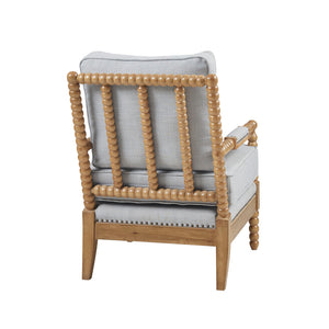 English Elm Accent Arm Chair Donohue Dusty Blue Upholstered Accent with Bronze Nailhead Trim & Camel Oak Legs B03548589
