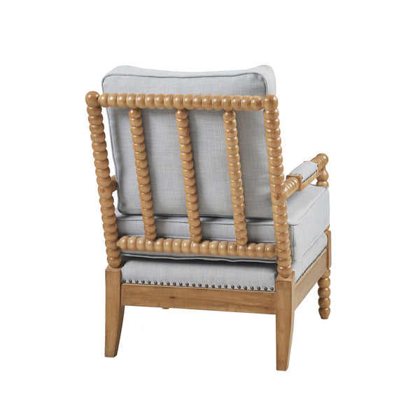 English Elm Accent Arm Chair Donohue Dusty Blue Upholstered Accent with Bronze Nailhead Trim & Camel Oak Legs B03548589