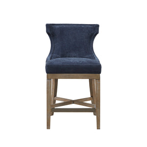 English Elm Counter Stool Pearce Swivel Barrel Seat with Reclaimed Gray Wood Legs and Matte Silver Footrest Navy 24 L x 30 W x 27.5 H B03548738