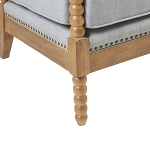English Elm Accent Arm Chair Donohue Dusty Blue Upholstered Accent with Bronze Nailhead Trim & Camel Oak Legs B03548589