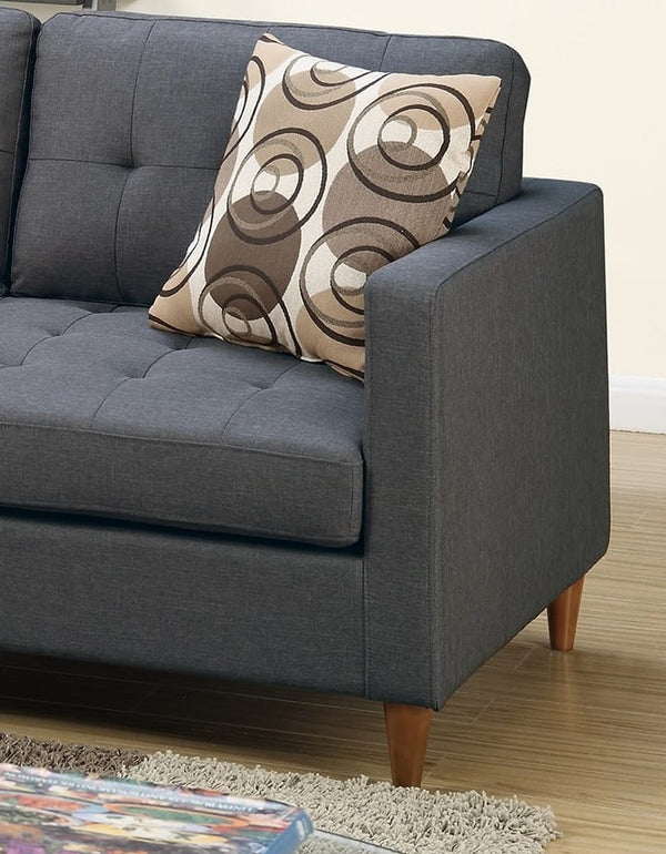 English Elm Blue 2-Piece Reversible Sectional Sofa in Blue Grey Linen-Like Polyfiber with Tufted Back, Pillows, Modular Design and Pegged Legs B01149144