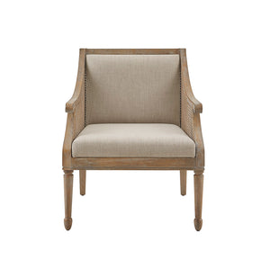 English Elm Accent Solid Wood & Cane Armchair with Reclaimed Natural Finish, Polyester Upholstery, 300lb Capacity B03548957