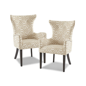English Elm Arm Madison Park Angelica Dining Arm Chairs Set of 2 — Tan Upholstered, Bronze Nailhead Trim, Dark Coffee Legs B03548768