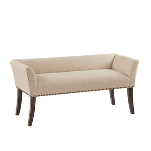 English Elm Accent Welburn Upholstered Bench with Nailhead Trim and Light Wood Legs — Chic Entryway Seat, 49.5"W Tan 20.5 L x 50.5 W x 12.75 H B03548745