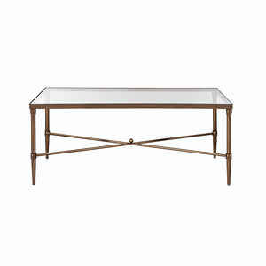 English Elm Rectangle Coffee Table — Bronze Metal Frame & 5mm Tempered Glass Top, Modern Centerpiece, 44"x24" B03548926