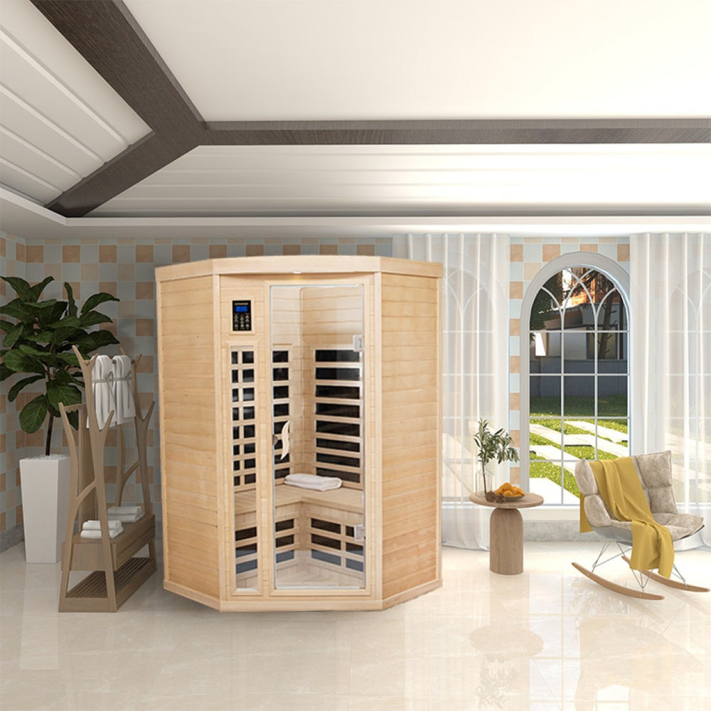 English Elm Pentagonal Hemlock Sauna Room For Two With Bluetooth, Low-Emf Heating & Touch Control - Spa At Home! W114951620-GIGA