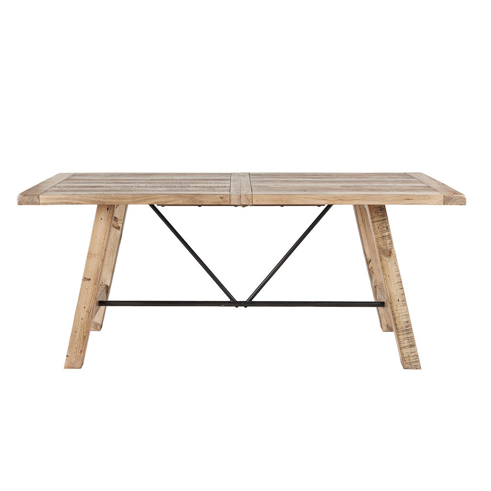 English Elm Sonoma Solid Pine Rectangular Dining Table 72"W Weathered Finish Gunmetal Metal Stretchers Seats 6 B03548461
