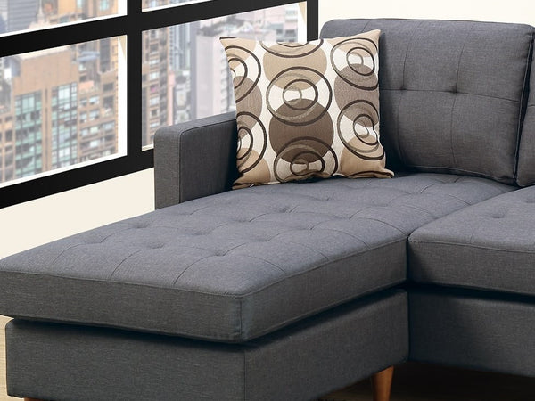 English Elm Blue 2-Piece Reversible Sectional Sofa in Blue Grey Linen-Like Polyfiber with Tufted Back, Pillows, Modular Design and Pegged Legs B01149144